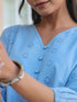Janasya Women's Light Blue Pure Cotton Schiffli Embroidered A-line Tunic
